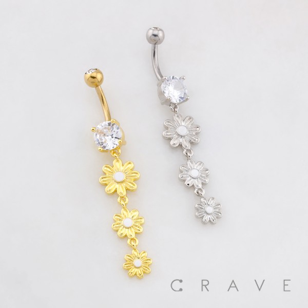 MULTI DAISY FLOWER CASCADE DANGLE BELLY BUTTON NAVEL RING 316L SURGICAL STEEL